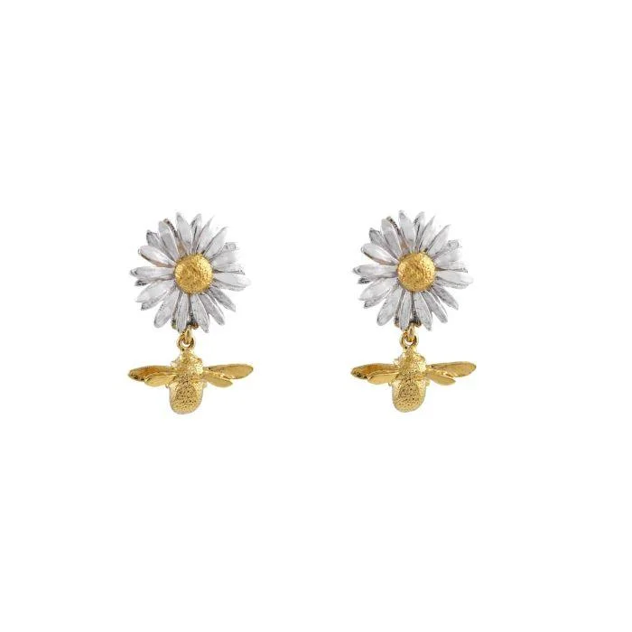 Alex Monroe Daisy with Teeny Tiny Bee Drop Stud Earrings