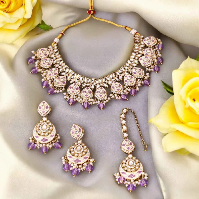 Purple Dharvi Kundan Jewellery Set