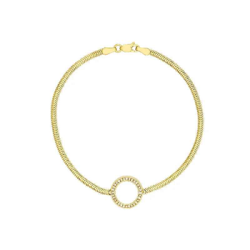 14K Yellow Gold Diamond Circle Station Snake Bracelet