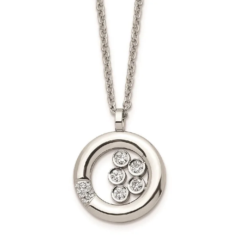 Stainless Steel Polished Circle CZ Necklace