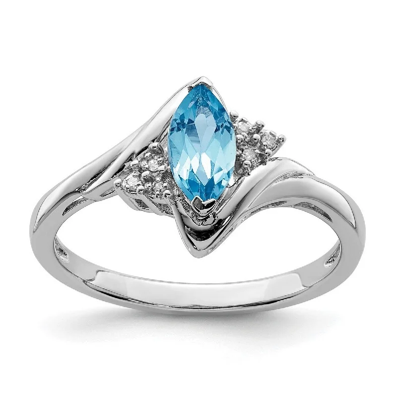 Curata 925 Sterling Silver Polished Open back Diamond and Light Blue Topaz Ring