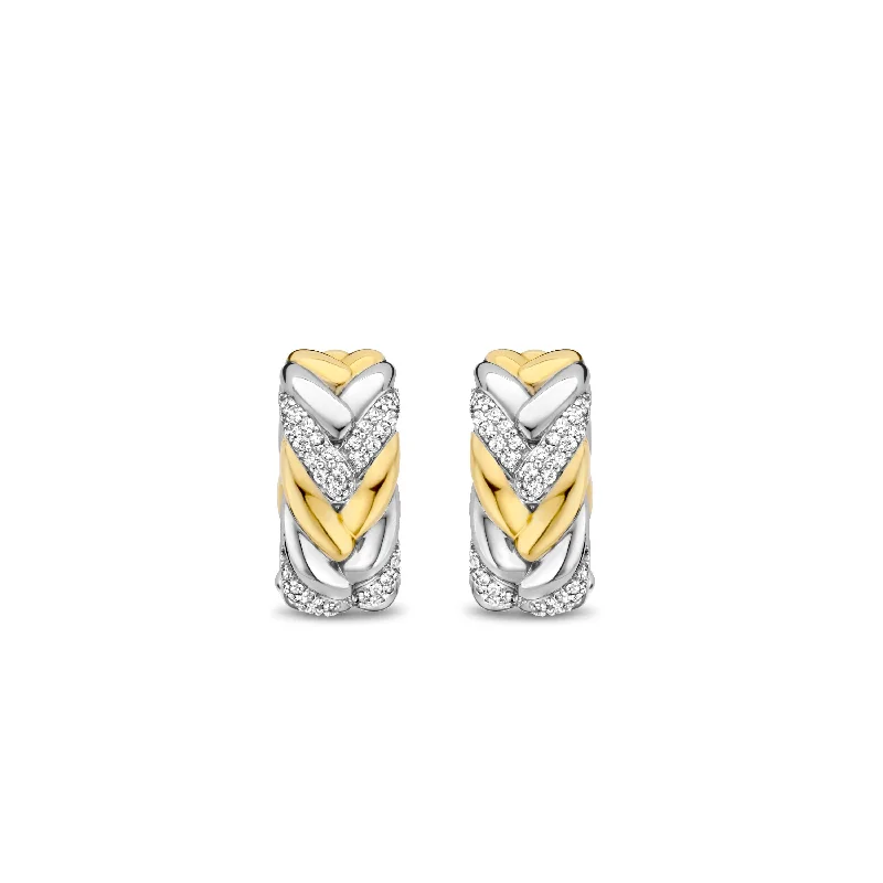 Ti Sento Gold and Silver Cubic Zirconia Braided Hoop Earrings