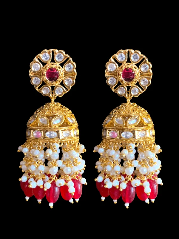 DER334 Shefa polki jhumka - ruby  ( READY TO SHIP )