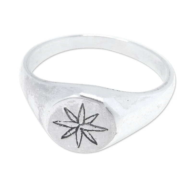 Novica Handmade Icon Of Stars Sterling Silver Signet Ring