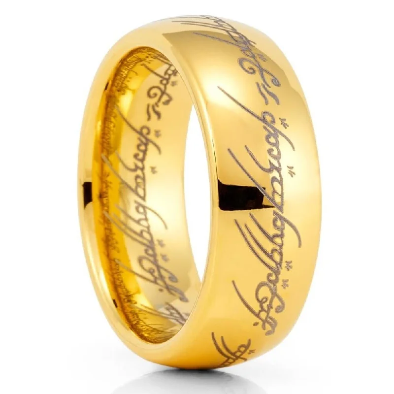 Lord Of The Rings Tungsten Wedding Ring 8Mm Yellow Gold Comfort Fit Anniversary