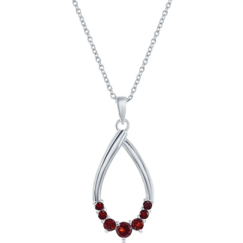 Classic Women's Necklace - Sterling Silver Pear-shaped Garnet Gemstone | M-6948