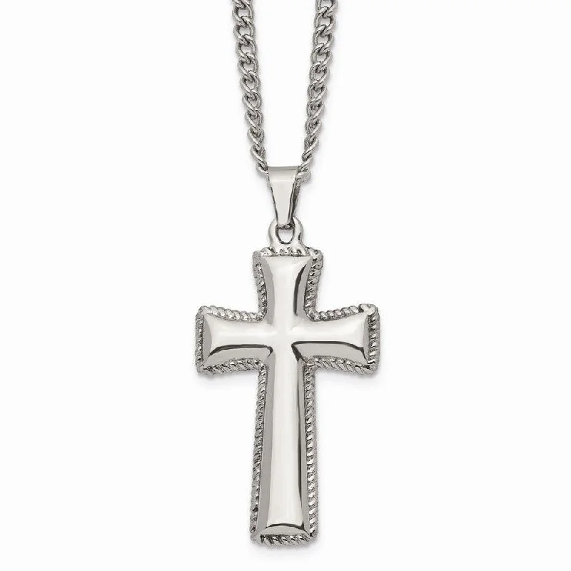 Stainless Steel Polished Cushion Cross Necklace