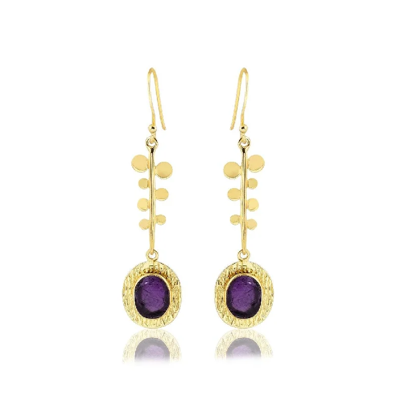 Gold Plated Amethyst Vine Drop Earrings