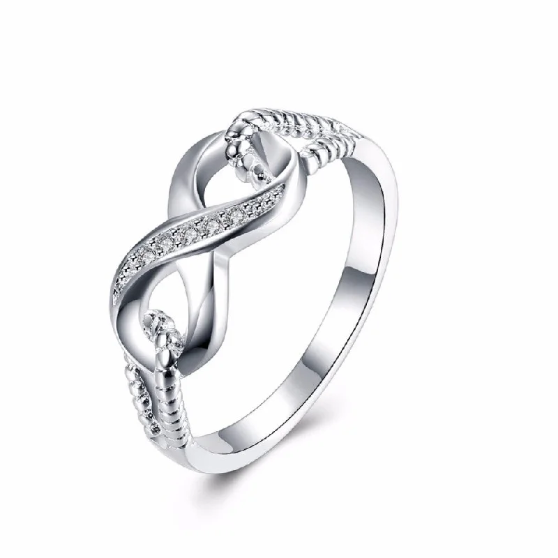 18K White Gold Plated Infinity Ring With Aaa Cz Stones Size 6 7 8 9