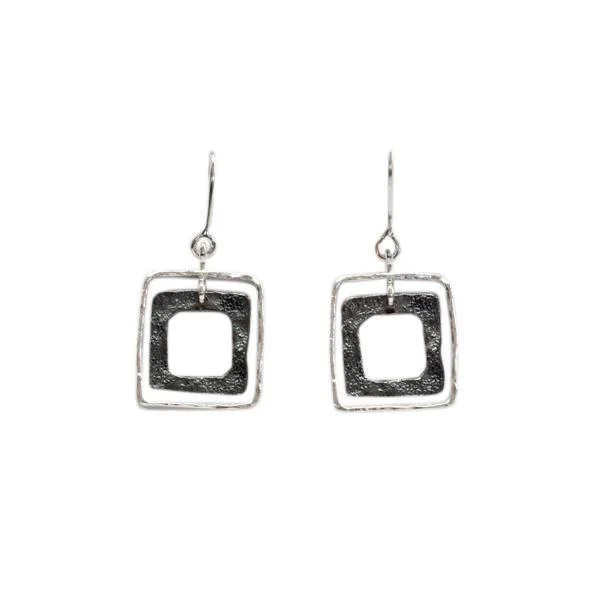 Sterling Silver Double Square Drop Earrings