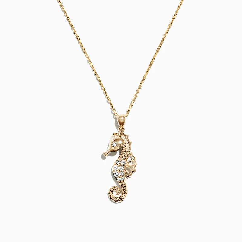 Seaside 14K Yellow Gold Diamond Seahorse Pendant, 0.15 TCW