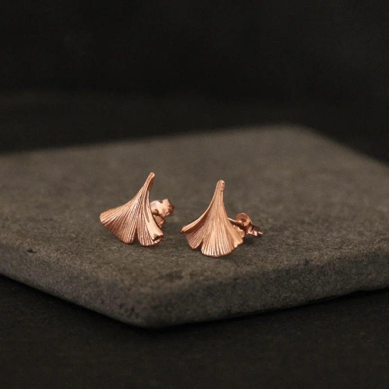 Rose Gold Ginkgo Stud Earrings