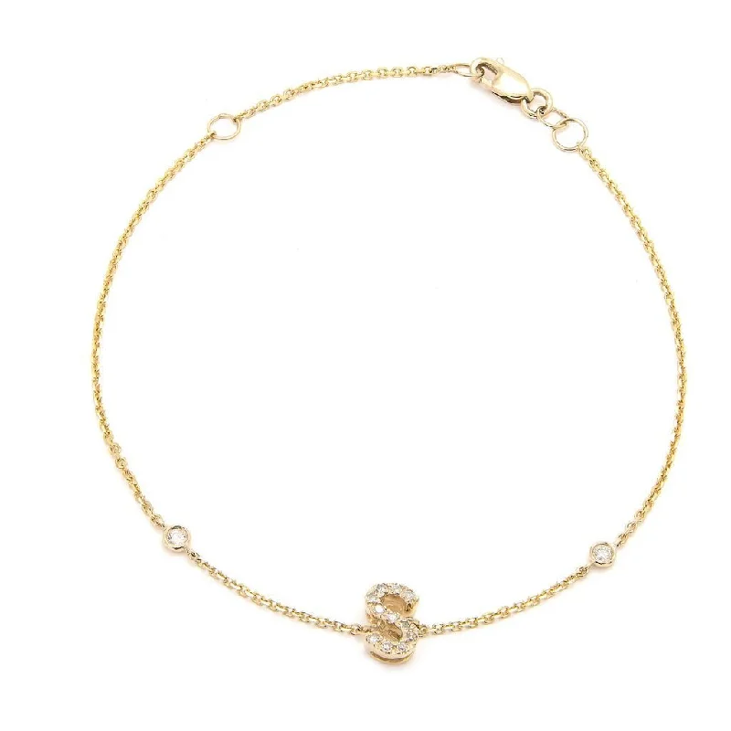 14K Gold Initial "S" Bracelet With Diamonds