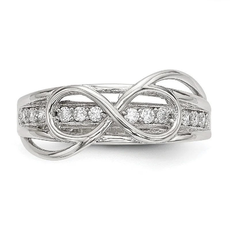 Curata 925 Sterling Silver Rhodium Plated CZ Cubic Zirconia Simulated Diamond Infinity Ring