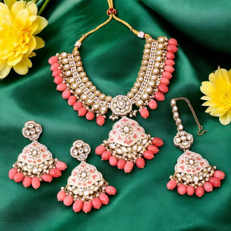 Coral Shailani Kundan Jewellery Set