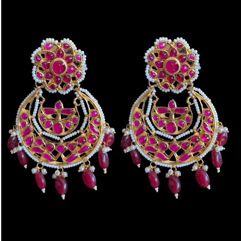 DER184 Huma pachi Kundan chandbali in rubies ( READY TO SHIP )