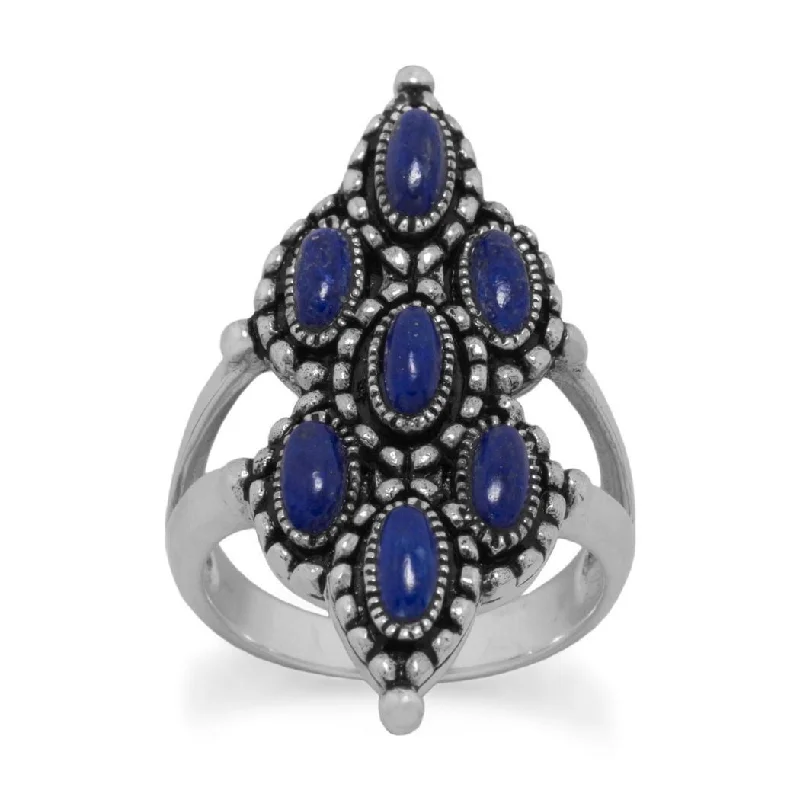 Curata 925 Sterling Silver Ornate Oxidized Lapis Ring