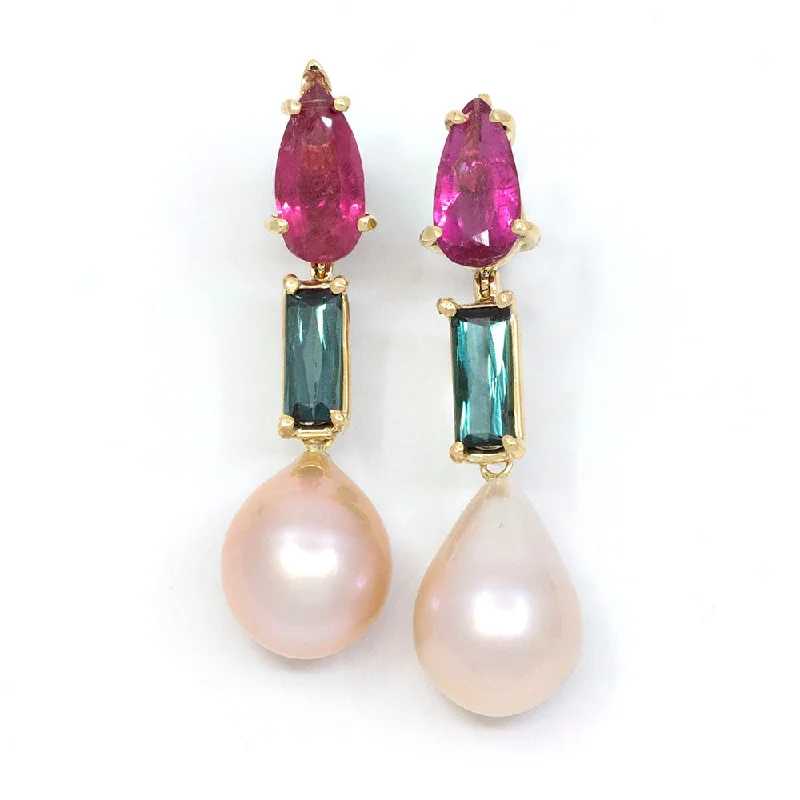 Tourmaline & Freshwater Pearl Dangle Earring