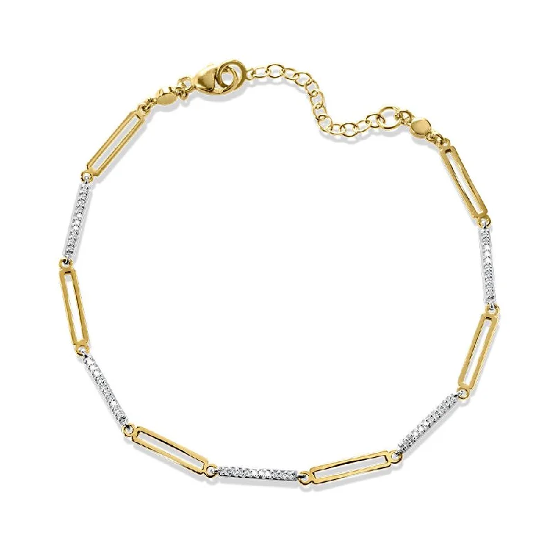 10K TWO TONE GOLD DIAMOND PAPERCLIP LOOPS BRACELET