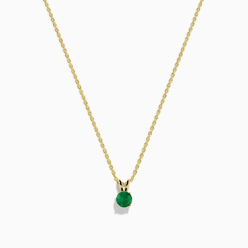 14K Yellow Gold Solitaire Round Emerald Pendant, 0.48 TCW