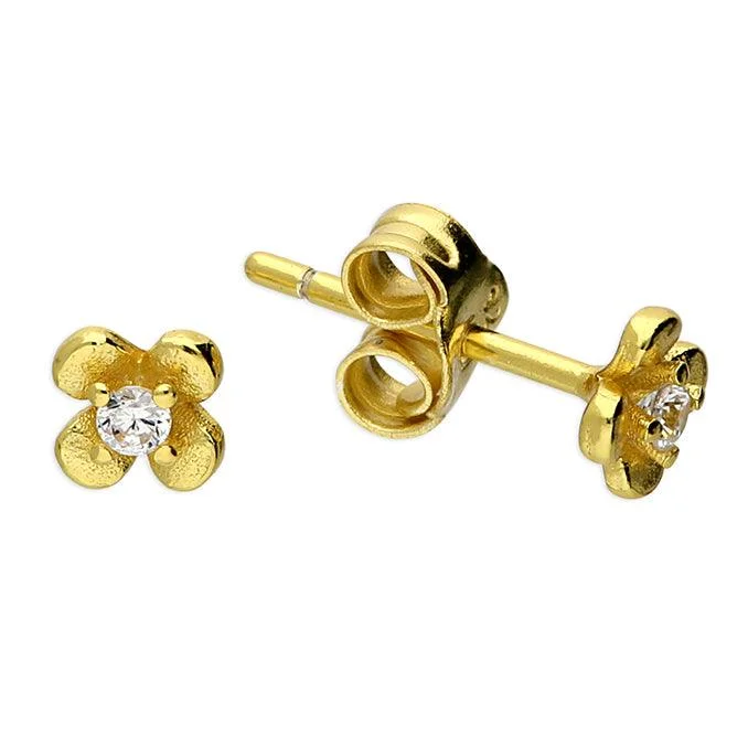 14ct Gold Vermeil and Silver Flower Stud Earrings with Cubic Zirconia