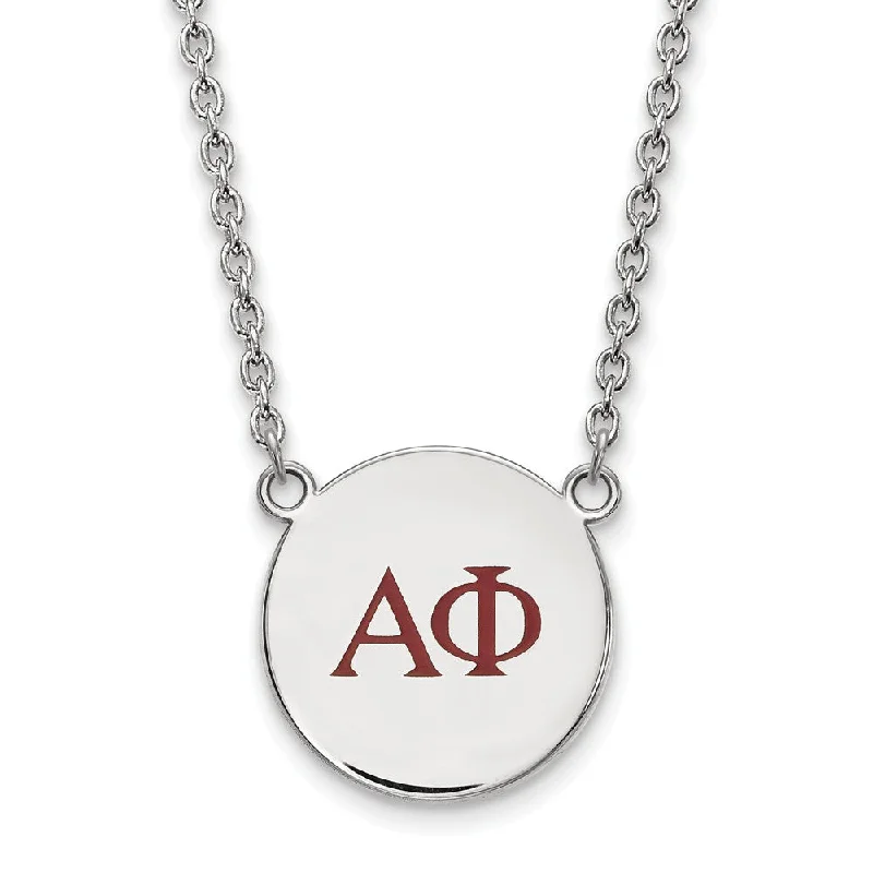 Sterling Silver Alpha Phi Large Red Enamel Greek Letters Necklace