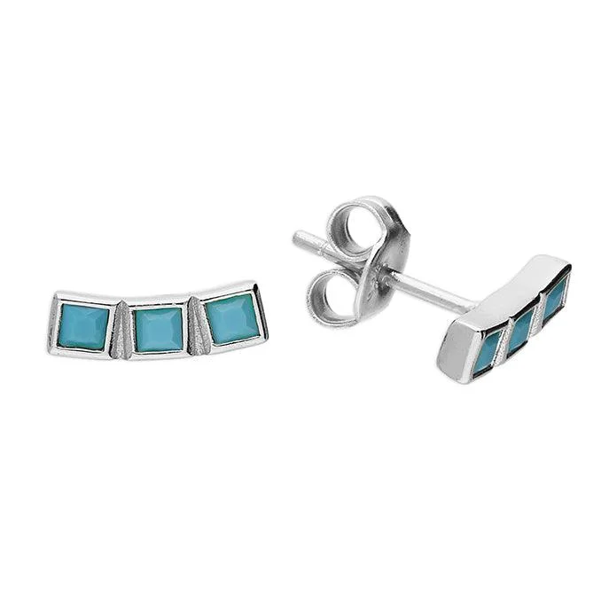 Silver Turquoise Bar Stud Earrings