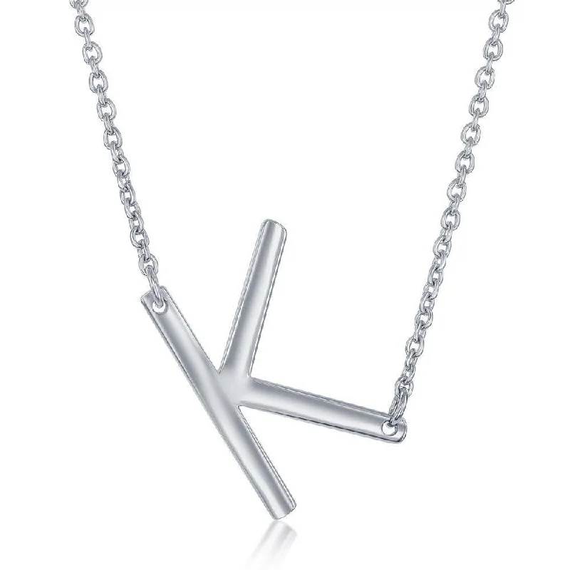 Sterling Silver Sideways K Initial Necklace