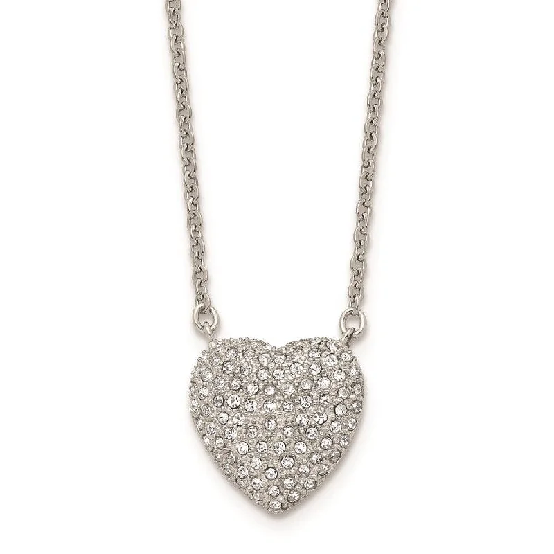 Stainless Steel Polished w/ Preciosa Crystal Heart w/2 inch ext Necklace