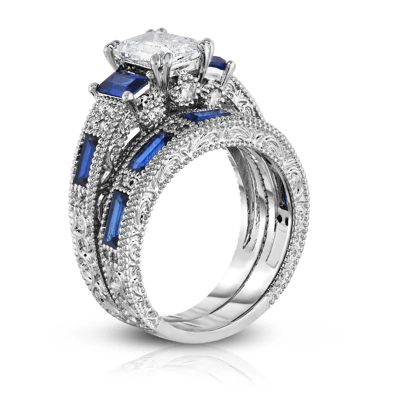 Emerald Cut Sapphire Ring and Band Set