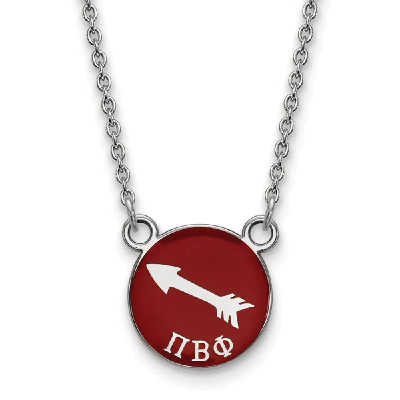 Sterling Silver Pi Beta Phi Small Wine Enamel Arrow Disc Necklace