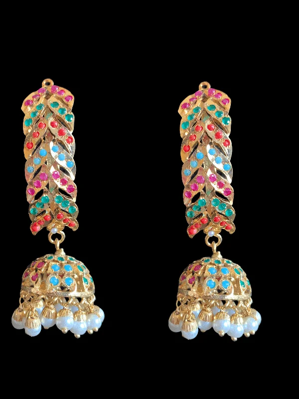 DER368 Gina jhumka - navratan  ( SHIPS IN 4 WEEKS  )