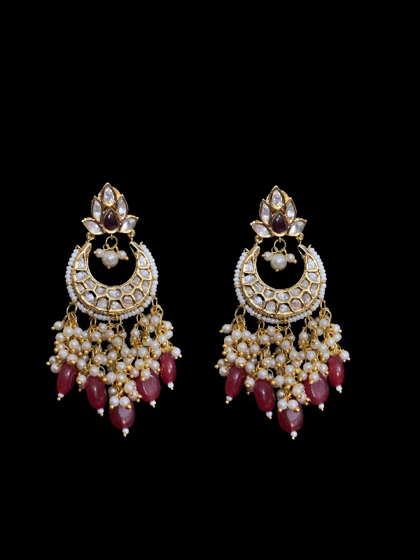 DER38 Nitya  Cz polki chandbali - red / ruby ( READY TO SHIP )