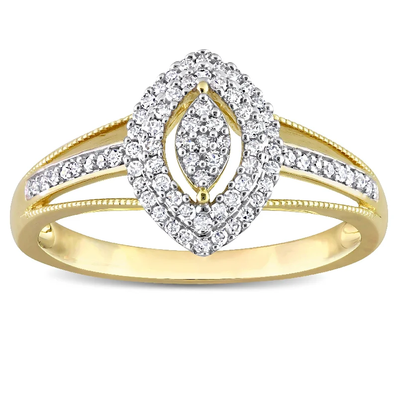 Miadora 1/4ct TDW Diamond Double Halo Marquise Ring in 10k Yellow Gold