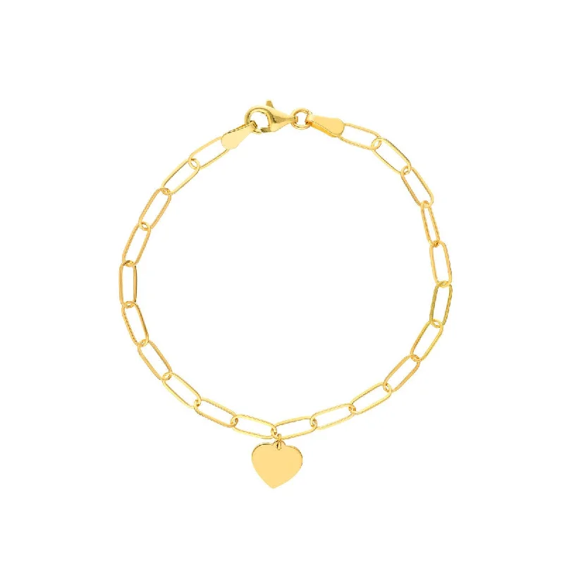 14K Yellow Gold Heart Charm Paper Clip Bracelet