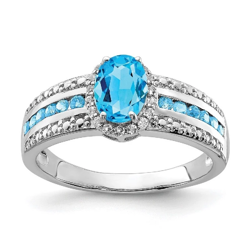 Curata 925 Sterling Silver Polished Open back Blue and White Topaz Ring