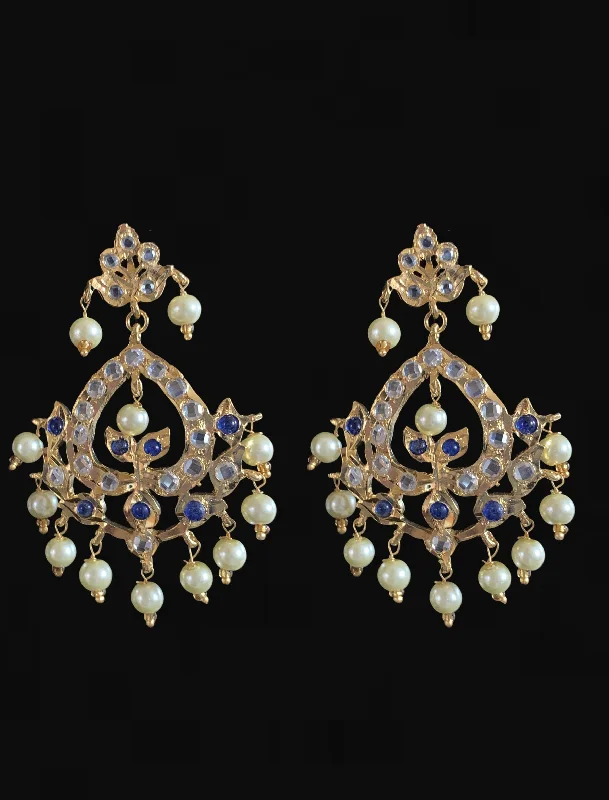 Dina hyderabadi Sapphire  Chandbali with golden pearls ( READY  TO SHIP )