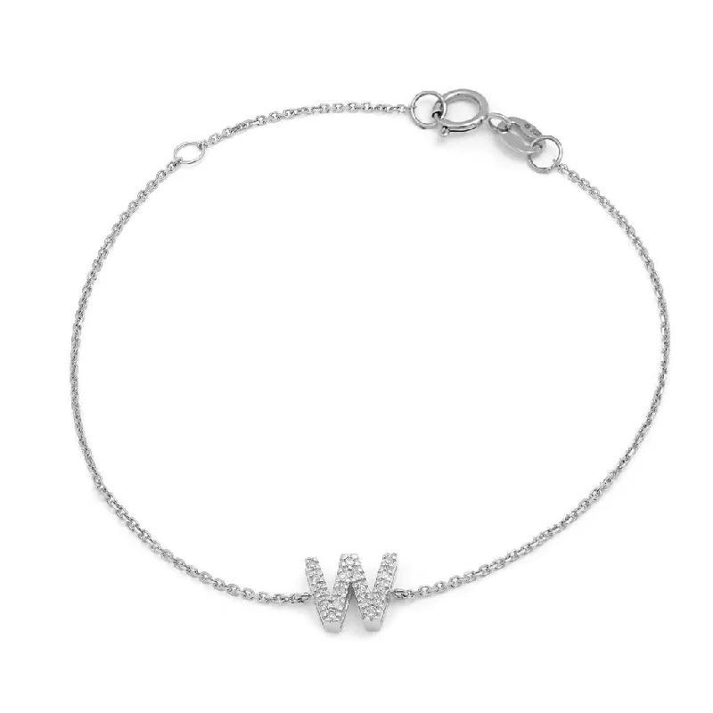 14K White Gold Diamond Initial "W" Bracelet