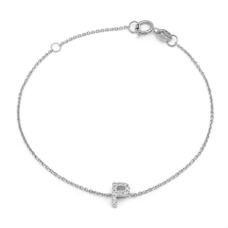 14K White Gold Diamond Initial "P" Bracelet