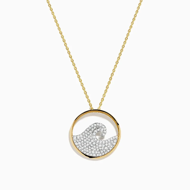 Seaside 14K White & Yellow Gold Diamond Wave Pendant