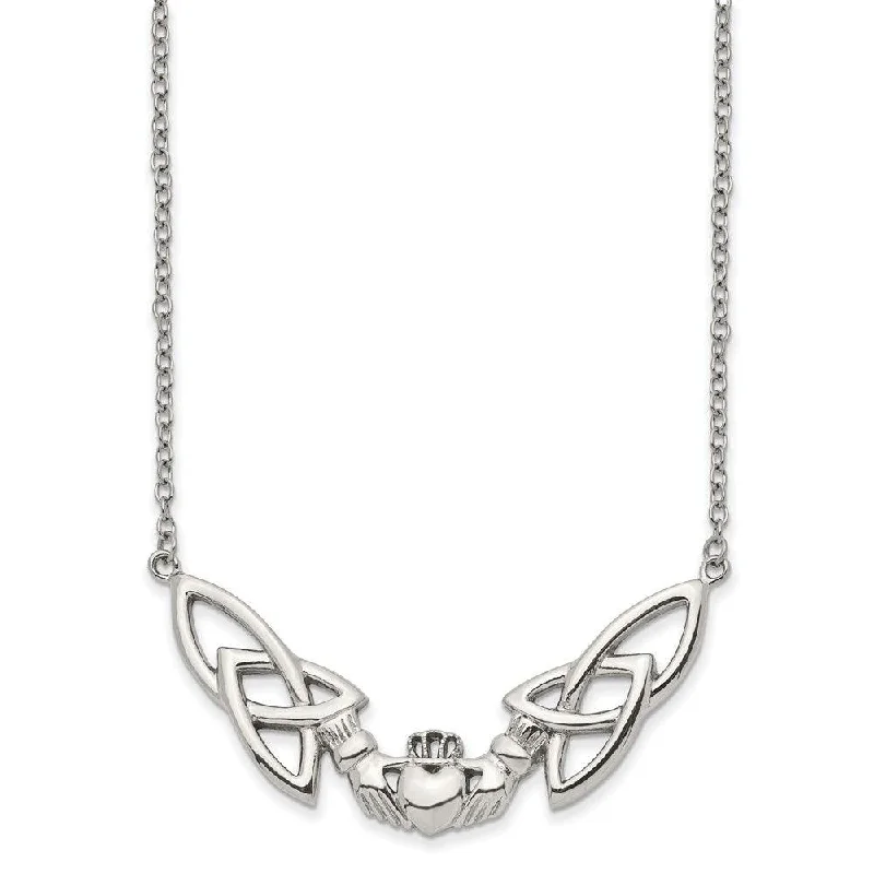 Stainless Steel Polished Claddagh Necklace