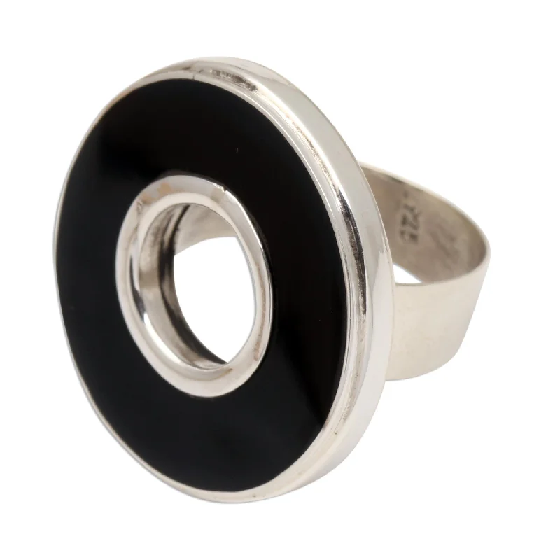 Novica Handmade In The Round - Black Sterling Silver Cocktail Ring