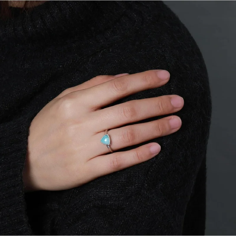 Sky Blue Larimar & Sterling Silver Triangular Ring