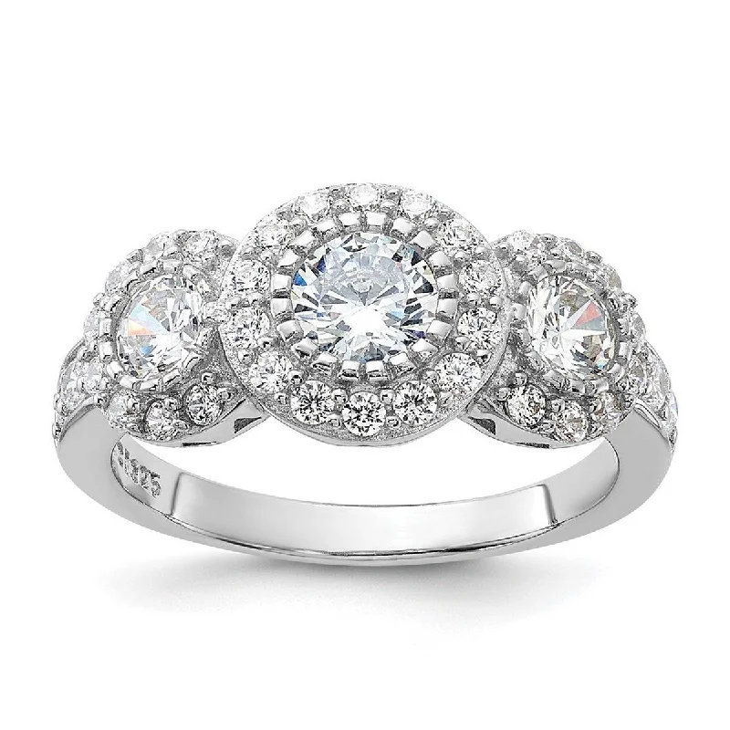 Curata 925 Sterling Silver Polished Open back CZ Cubic Zirconia Simulated Diamond 3 stone Ring