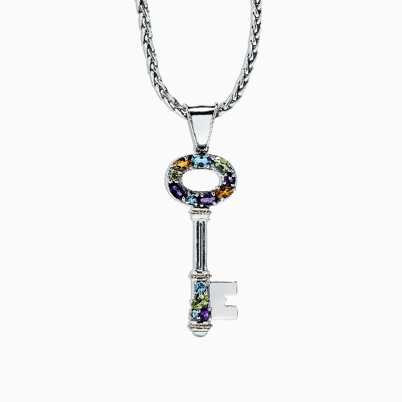 925 Sterling Silver & 18K Gold Multi Gemstone Key Pendant, 2.29 TCW