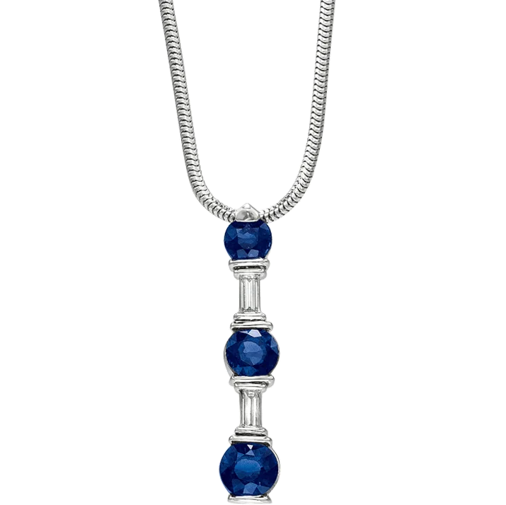 Baguette & Round Sapphire & Diamond Pendant