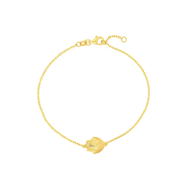 14K Yellow Gold Single Seashell Station Bracelet