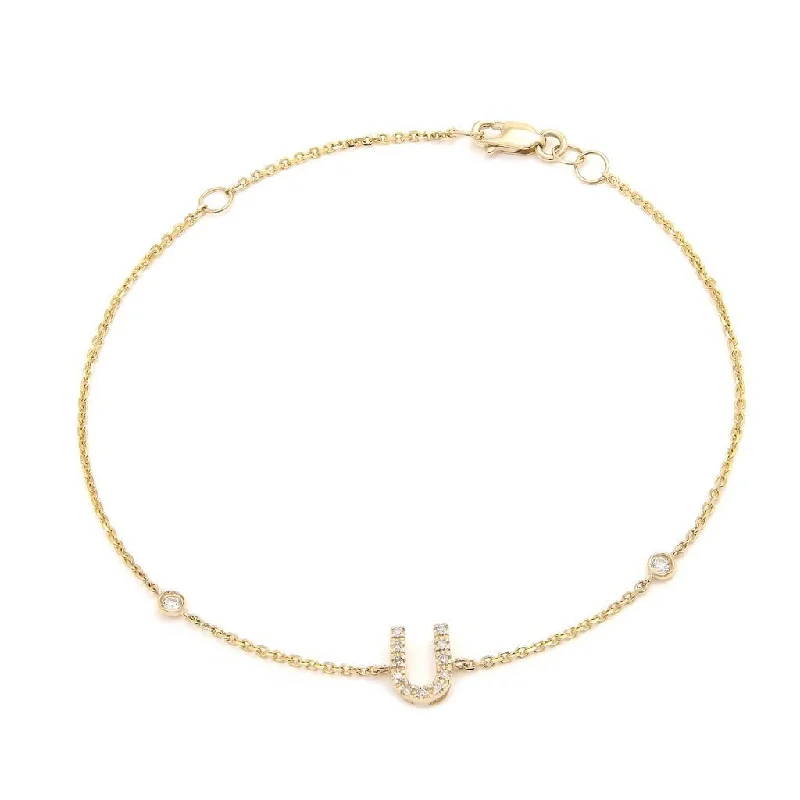 14K Gold Initial "U" Bracelet With Diamonds