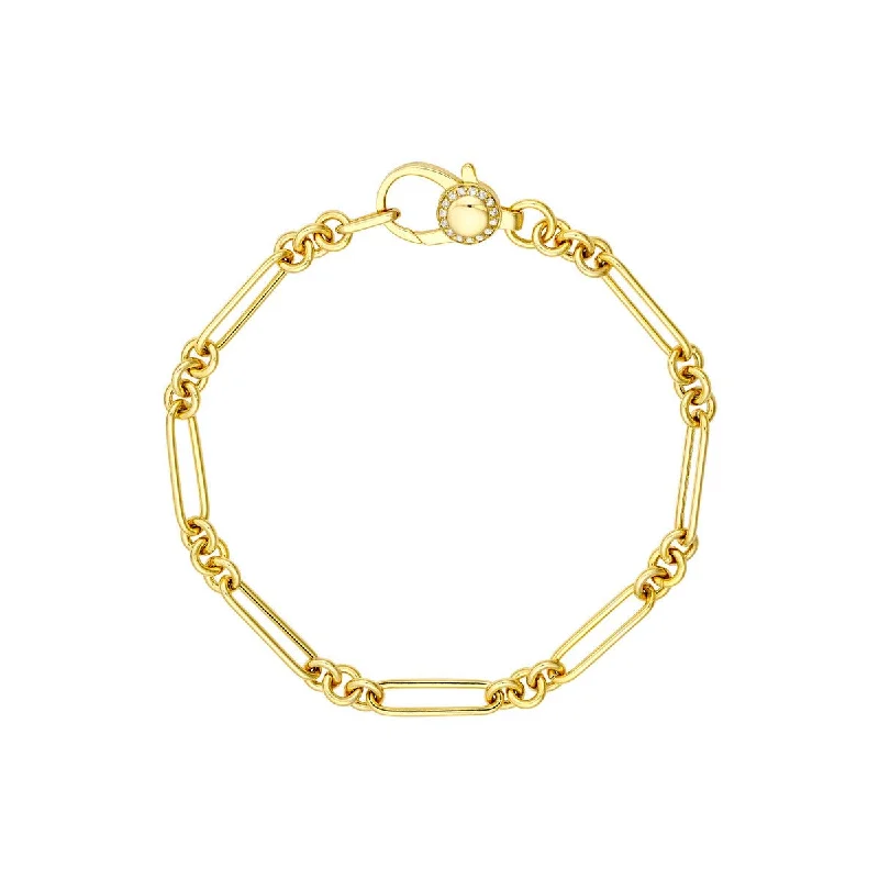 14K Yellow Gold 3+1 Hollow Paper Clip Bracelet with Diamond Lock