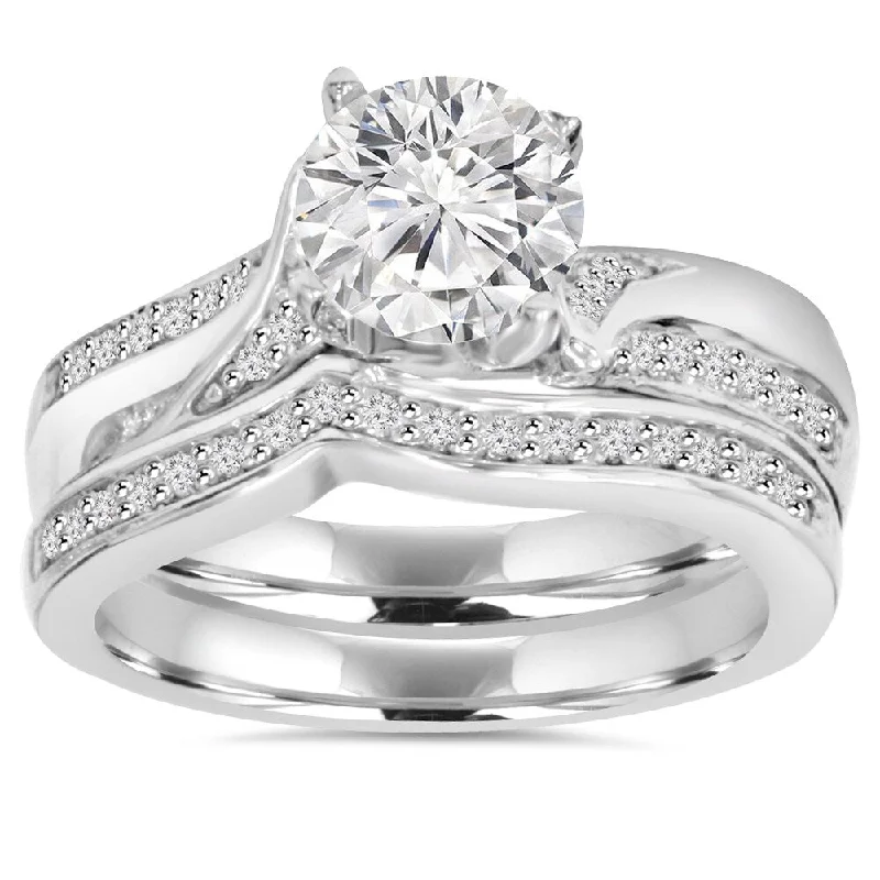 Pompeii3 14k White Gold 3/4 ct TDW Diamond Wedding Ring Set